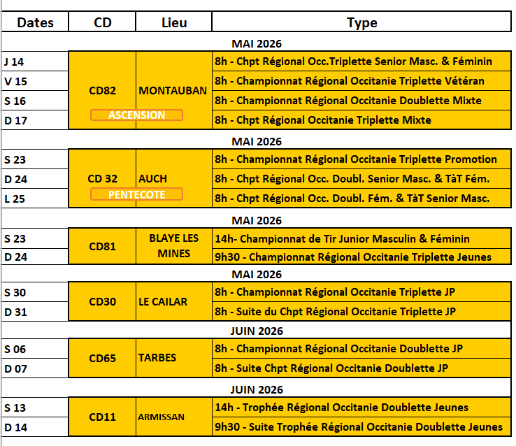 Calendrier championnats site